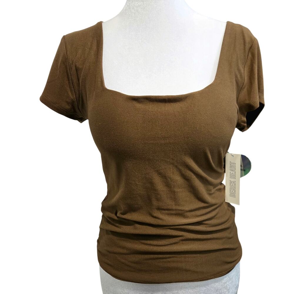 Derek Heart Brown Square Neck Ruched Top NWT Size L